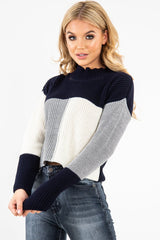 Navy Colour Block Chunky Knit Jumper - Maebel-Jumper