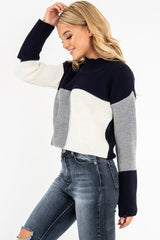 Navy Colour Block Chunky Knit Jumper - Maebel-Jumper