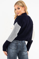 Navy Colour Block Chunky Knit Jumper - Maebel-Jumper