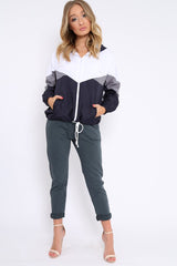 Navy Colour Block Windbreaker Jacket - Karina-Jackets