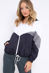 Navy Colour Block Windbreaker Jacket - Karina-Jackets