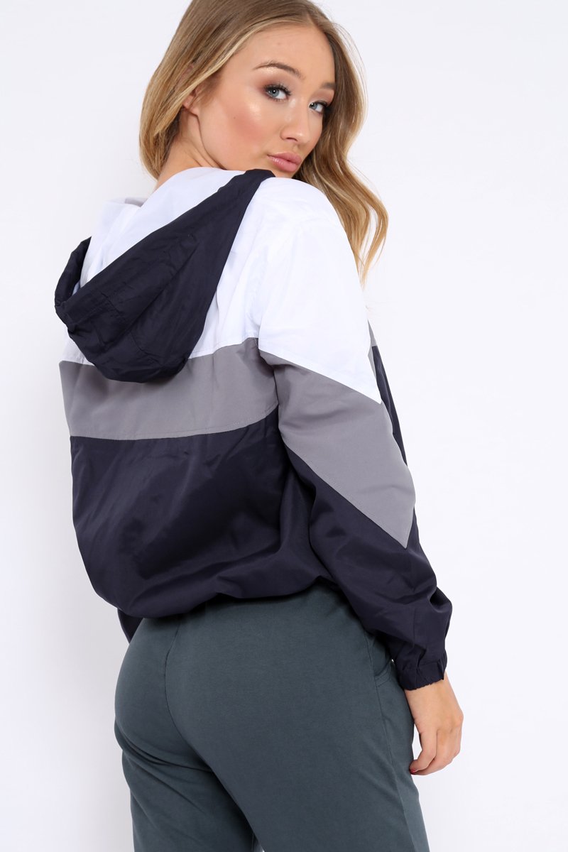 Navy Colour Block Windbreaker Jacket - Karina-Jackets