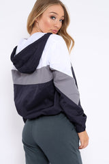 Navy Colour Block Windbreaker Jacket - Karina-Jackets