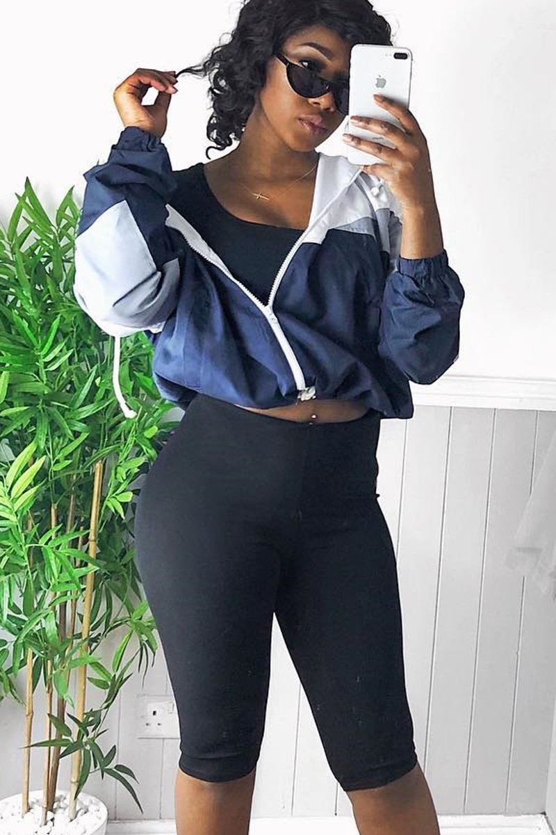 Navy Colour Block Windbreaker Jacket - Karina-Jackets