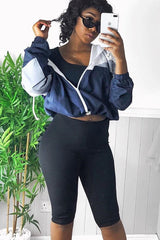 Navy Colour Block Windbreaker Jacket - Karina-Jackets
