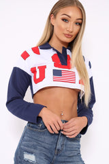 Navy Cropped USA Rugby Shirt - Devani-Shirts