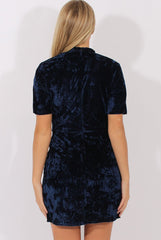Navy Crushed Velvet Choker Plunge Dress - Sonia-Dresses
