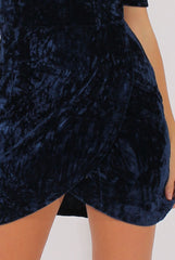 Navy Crushed Velvet Choker Plunge Dress - Sonia-Dresses
