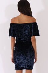Navy Crushed Velvet Frill Dress - Esmy-Dresses