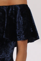 Navy Crushed Velvet Frill Dress - Esmy-Dresses