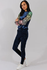 Navy Crushed Velvet Sequined Tracksuit - Rosita-Tracksuits