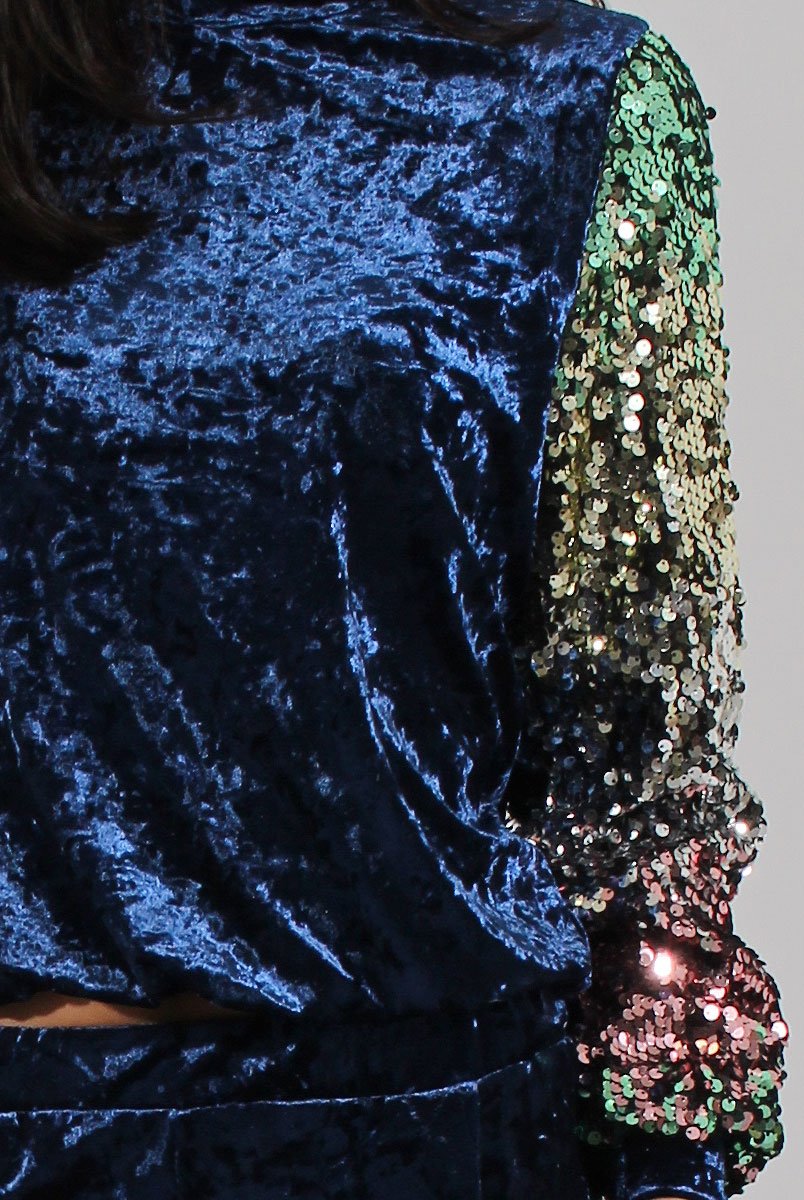 Navy Crushed Velvet Sequined Tracksuit - Rosita-Tracksuits