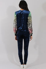 Navy Crushed Velvet Sequined Tracksuit - Rosita-Tracksuits