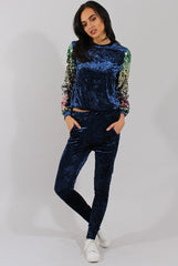 Navy Crushed Velvet Sequined Tracksuit - Rosita-Tracksuits