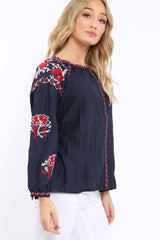 Navy Embroidered Blouse - Gabbie-Tops