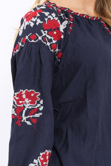 Navy Embroidered Blouse - Gabbie-Tops