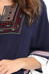 Navy Embroidered Diamante Kaftan - Kaylee-Tops