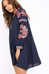 Navy Embroidered Shirt Dress - Nikki-Dresses