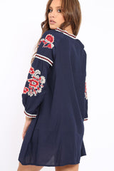 Navy Embroidered Shirt Dress - Nikki-Dresses