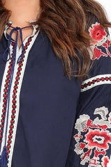 Navy Embroidered Shirt Dress - Nikki-Dresses