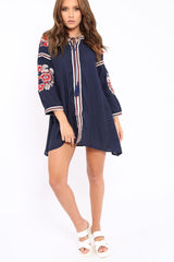 Navy Embroidered Shirt Dress - Nikki-Dresses