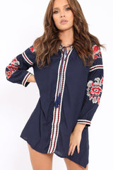 Navy Embroidered Shirt Dress - Nikki-Dresses
