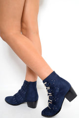 Navy Faux Suede Multi Buckle Ankle Boots - Sissy-Boots
