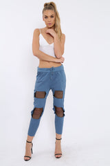 Navy Fish Net Panel Detail Joggers - Mikaela-Trousers