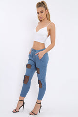 Navy Fish Net Panel Detail Joggers - Mikaela-Trousers