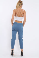 Navy Fish Net Panel Detail Joggers - Mikaela-Trousers