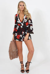 Navy Floral Cold Shoulder Playsuit - Sophia-Playsuits