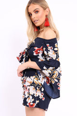 Navy Floral Crop Top and Shorts Co-ord - Teigan-Co-ords