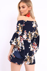 Navy Floral Crop Top and Shorts Co-ord - Teigan-Co-ords