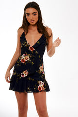 Navy Floral Frill Detail Dress- Francis-Dresses