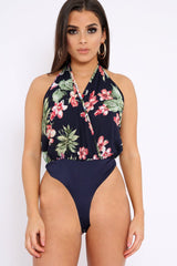 Navy Floral Halterneck Bodysuit - Clary-Bodysuits