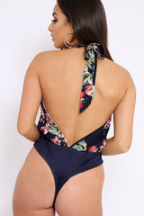 Navy Floral Halterneck Bodysuit - Clary-Bodysuits