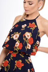Navy Floral Halterneck Crop Top - Kamisha-Crop Tops