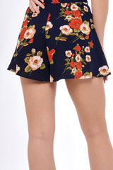 Navy Floral High Waisted Shorts - Kamisha-Shorts