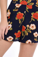 Navy Floral High Waisted Shorts - Kamisha-Shorts