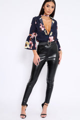 Navy Floral Shirt with Bell Sleeves - Harper-Shirts