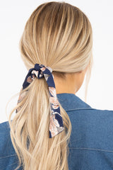 Navy Floral Tie Detail Scunchy - Ziggy-Hair