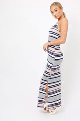 Navy & Grey Striped Maxi Dress - Kiah-Dresses