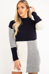 Navy Grey and Cream Knit Jumper Dress - Taila-Jumper
