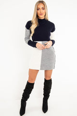 Navy Grey and Cream Knit Jumper Dress - Taila-Jumper