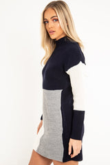 Navy Grey and Cream Knit Jumper Dress - Taila-Jumper
