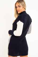 Navy Grey and Cream Knit Jumper Dress - Taila-Jumper