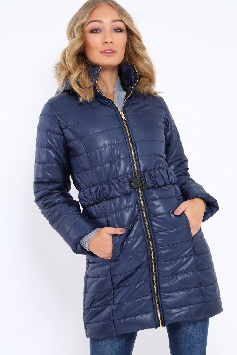 Navy Longline Puffer Jacket - Alexandra-Coats
