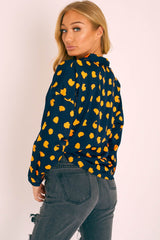 Navy Orange Polka Button Up Shirt - Harlin-Shirts