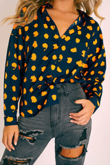 Navy Orange Polka Button Up Shirt - Harlin-Shirts