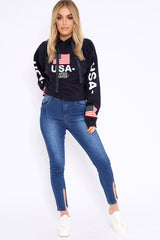 Navy Oversized USA Print Hoodie - Eleah-Hoodies